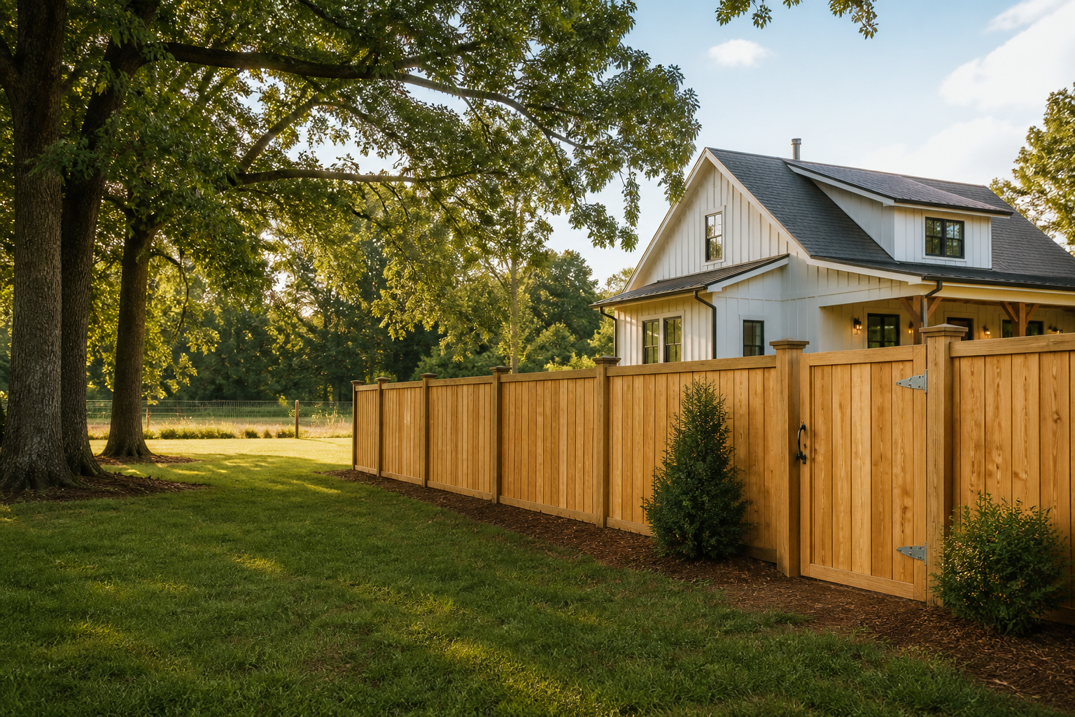 New cedar fence on a spacious Mebane, North Carolina residential lot